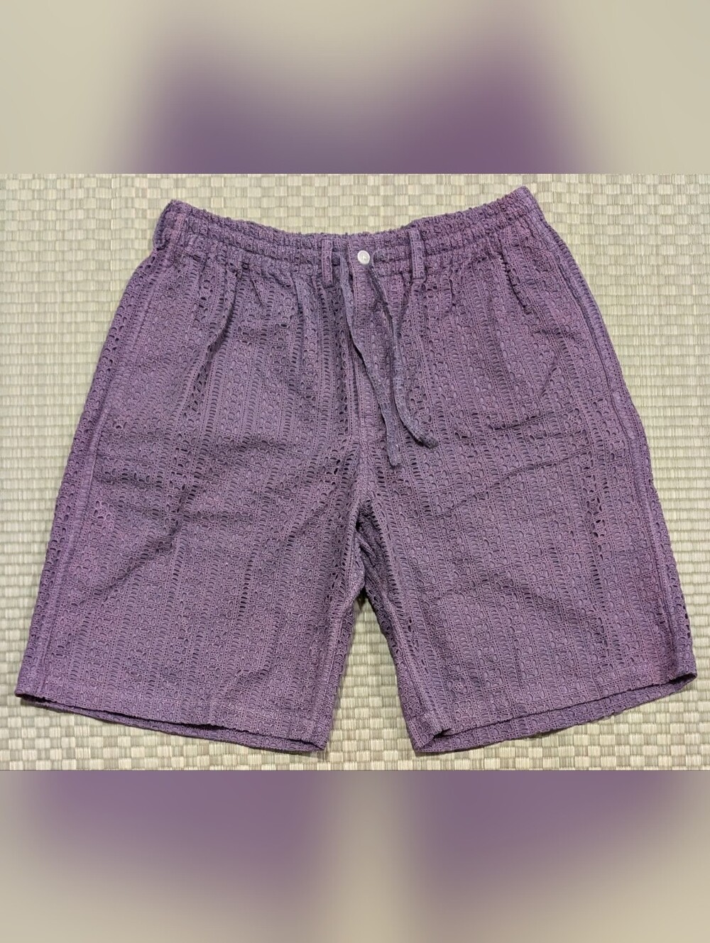 Kardo Crochet Knit Cotton Drawstring Shorts Purple Men's Size Large